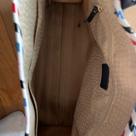 Kate Spade Par Avion White Tote with Striped Trim - Picture 7 of 8